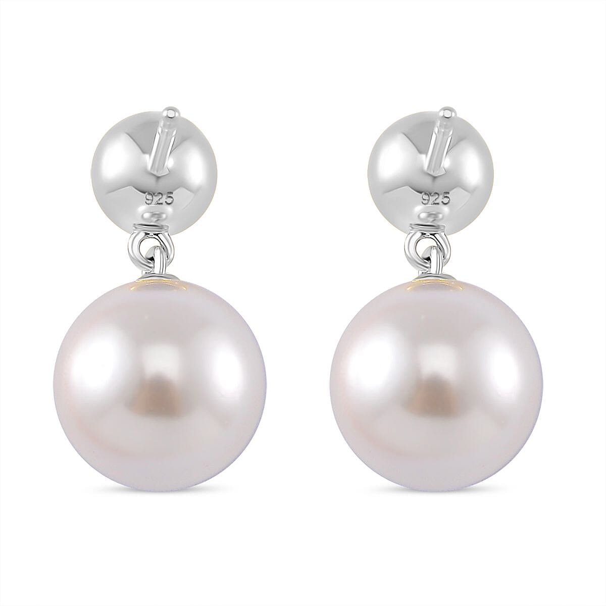 White Shell Pearl and Masoala Sapphire (D) 1.75 ctw Earrings in Platinum Over Sterling Silver