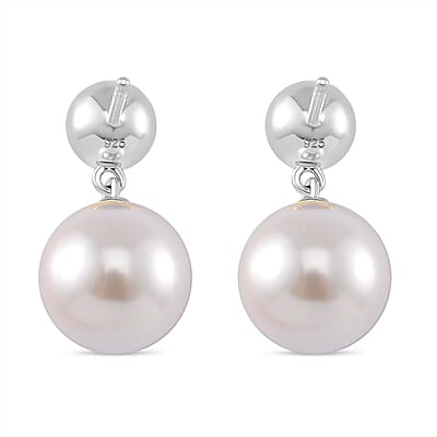 White Shell Pearl and Masoala Sapphire (D) 1.75 ctw Earrings in Platinum Over Sterling Silver