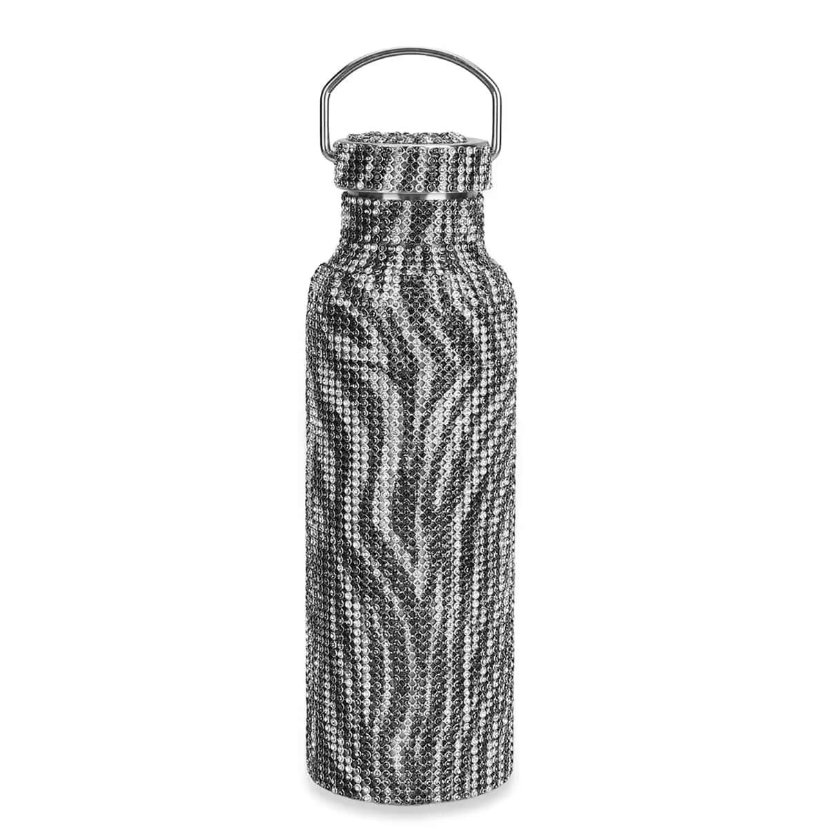 Doorbuster Black and White Crystal Double Walled Stainless Steel Water Bottle with Detachable Chain Shoulder Strap 20oz image number 6