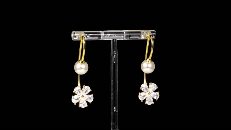 White Shell Pearl and Simulated Diamond Earrings in Silvertone and Stainless Steel