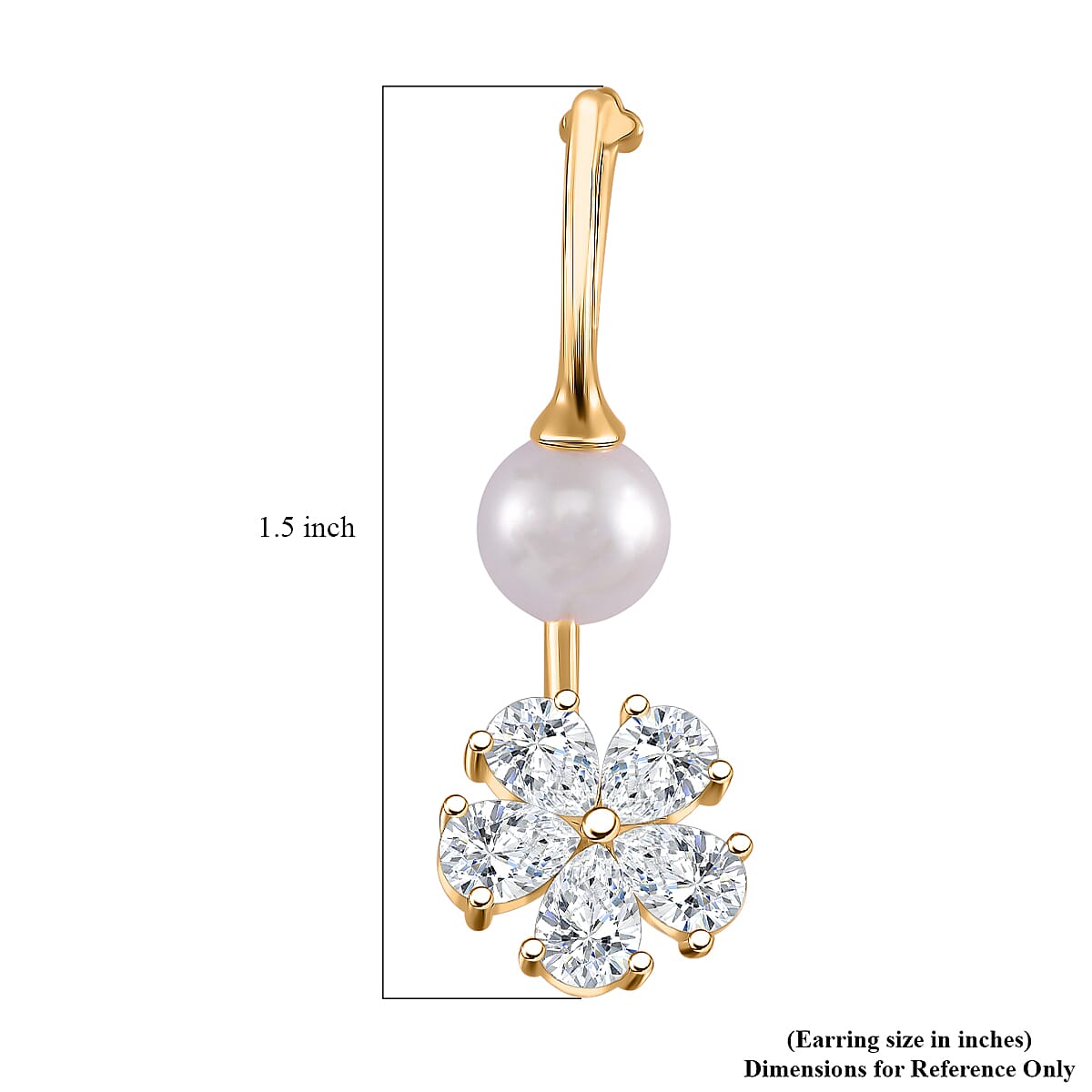White Shell Pearl, Simulated Diamond Earrings in Goldtone and Stainless Steel 4.10 ctw