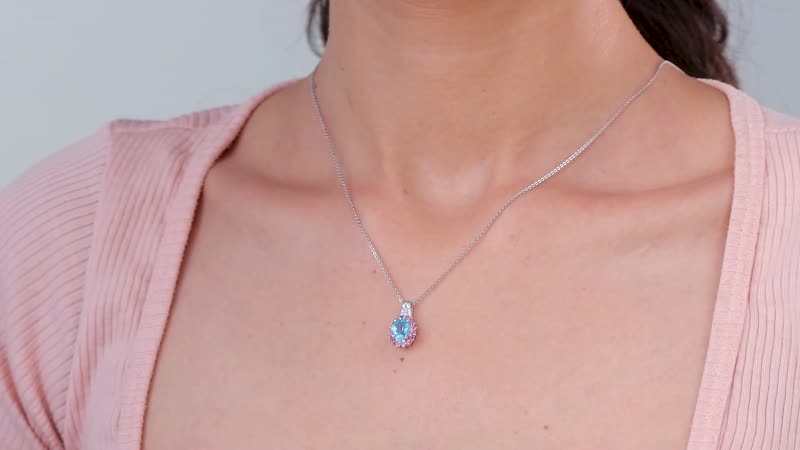 Luxoro 10K White Gold Premium Betroka Blue Apatite, Pink Tourmaline and G-H I2 Diamond Pendant 1.55 ctw