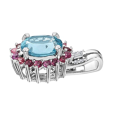 Luxoro 10K White Gold Premium Betroka Blue Apatite, Pink Tourmaline and G-H I2 Diamond Pendant 1.55 ctw
