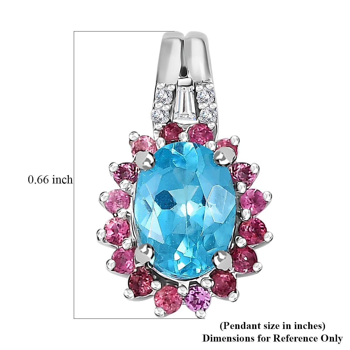 Luxoro 10K White Gold Premium Betroka Blue Apatite, Pink Tourmaline and G-H I2 Diamond Pendant 1.55 ctw image number 5