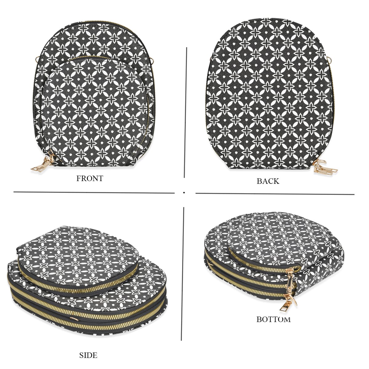 Black Four-Leaf Clover Print Faux Leather Crossbody Cell Phone Bag with Long Strap image number 1