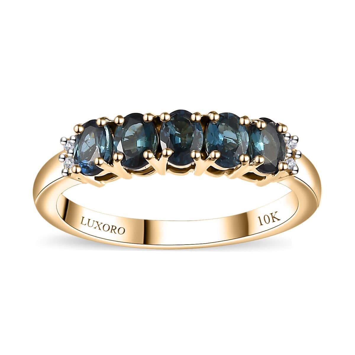 Luxoro 10K Yellow Gold Premium Monte Belo Indicolite and I2 Diamond 5 Stone Ring (Size 6.0) 1.10 ctw image number 0