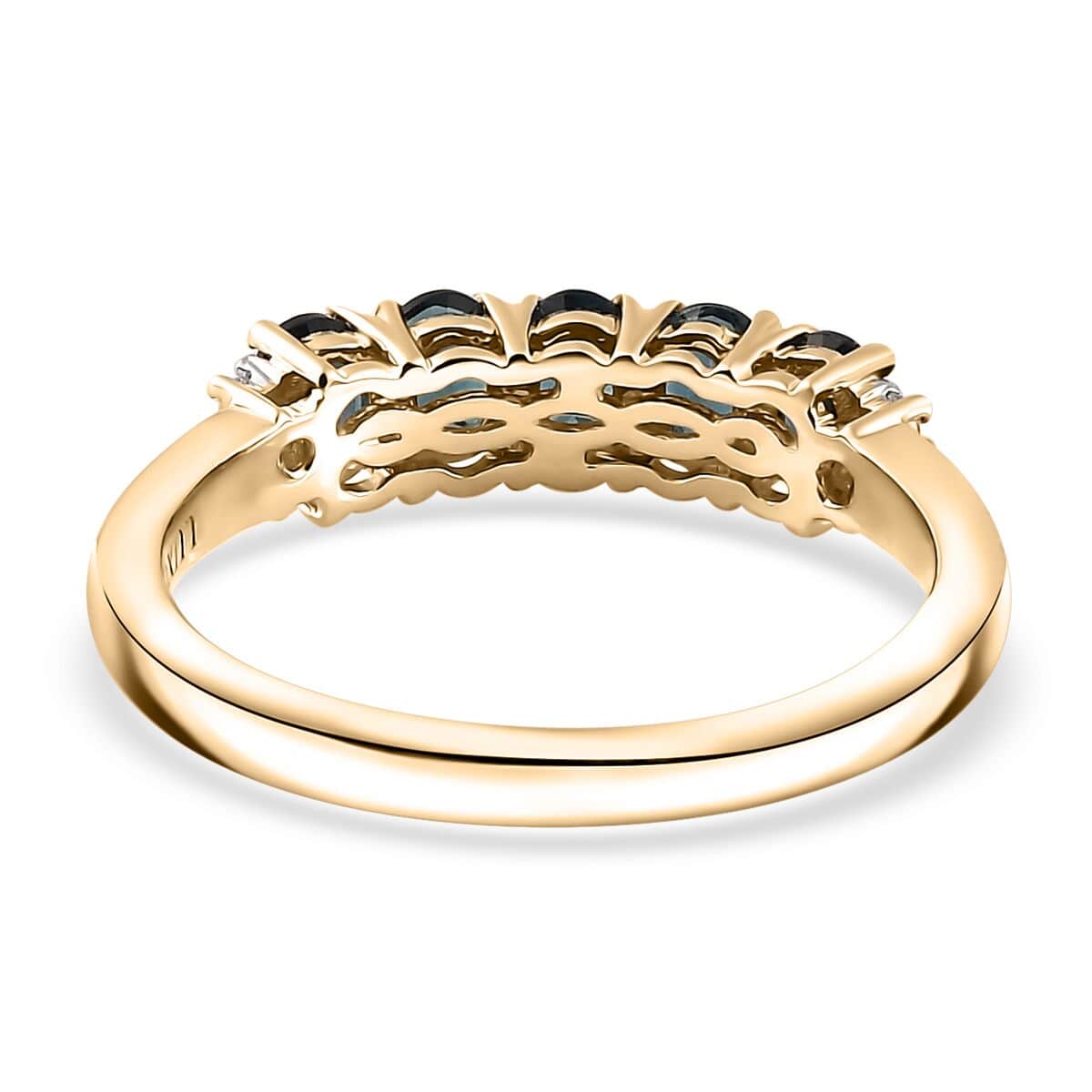 Luxoro 10K Yellow Gold Premium Monte Belo Indicolite and I2 Diamond 5 Stone Ring (Size 6.0) 1.10 ctw image number 4