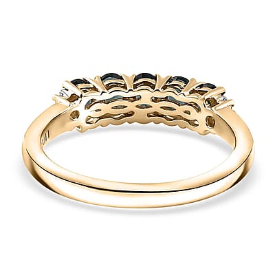 Luxoro Premium Monte Belo Indicolite and I2 Diamond 1.10 ctw 5 Stone Ring in 10K Yellow Gold (Size 6.0)
