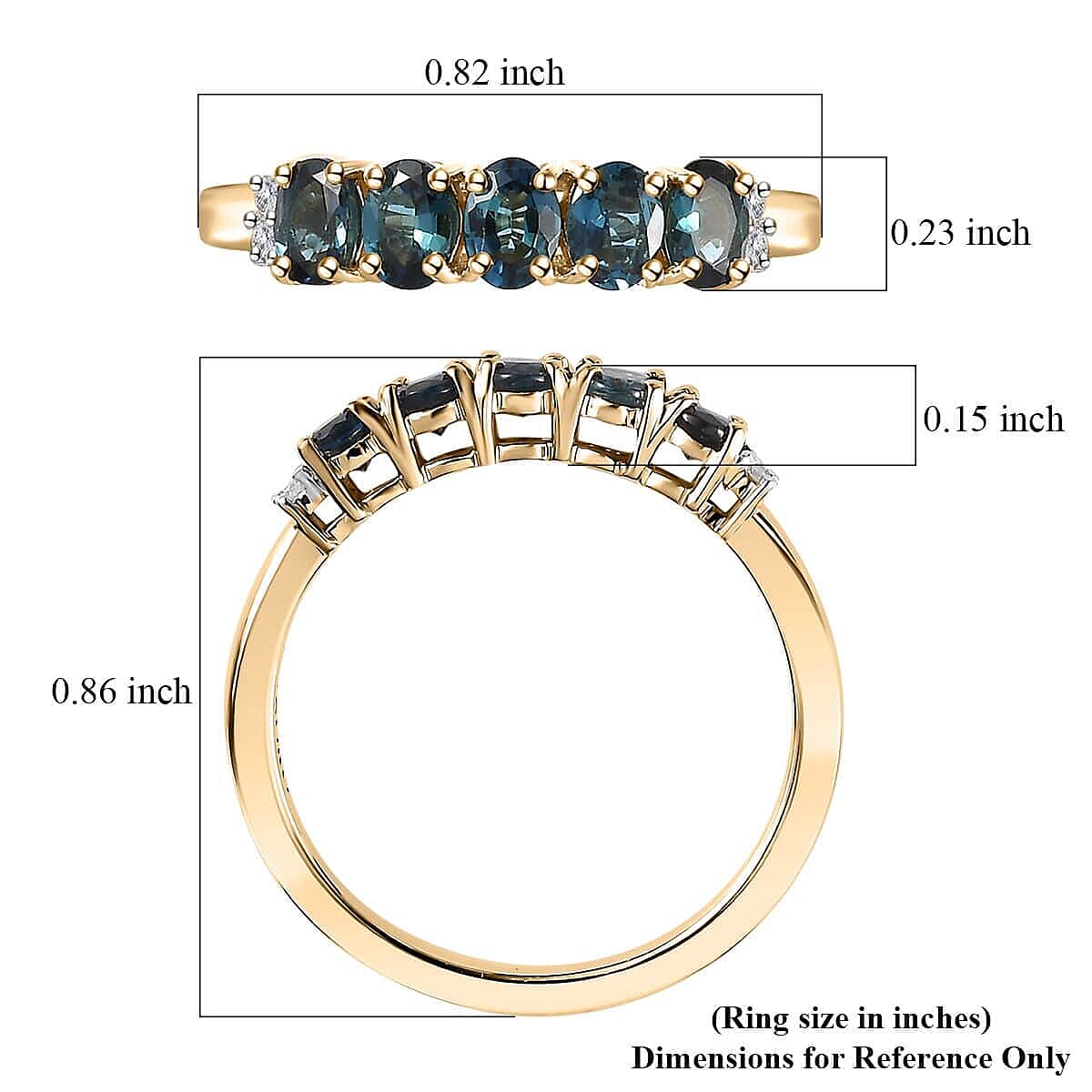 Luxoro Premium Monte Belo Indicolite and I2 Diamond 1.10 ctw 5 Stone Ring in 10K Yellow Gold (Size 6.0)