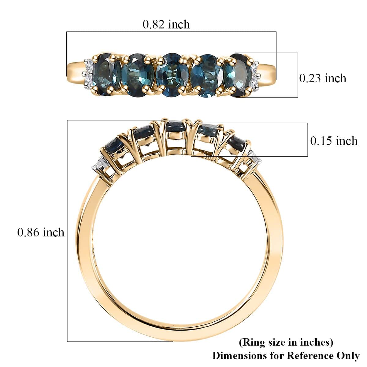 Luxoro 10K Yellow Gold Premium Monte Belo Indicolite and I2 Diamond 5 Stone Ring (Size 6.0) 1.10 ctw image number 5