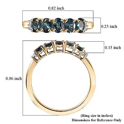 Luxoro Premium Monte Belo Indicolite and I2 Diamond 1.10 ctw 5 Stone Ring in 10K Yellow Gold (Size 6.0)