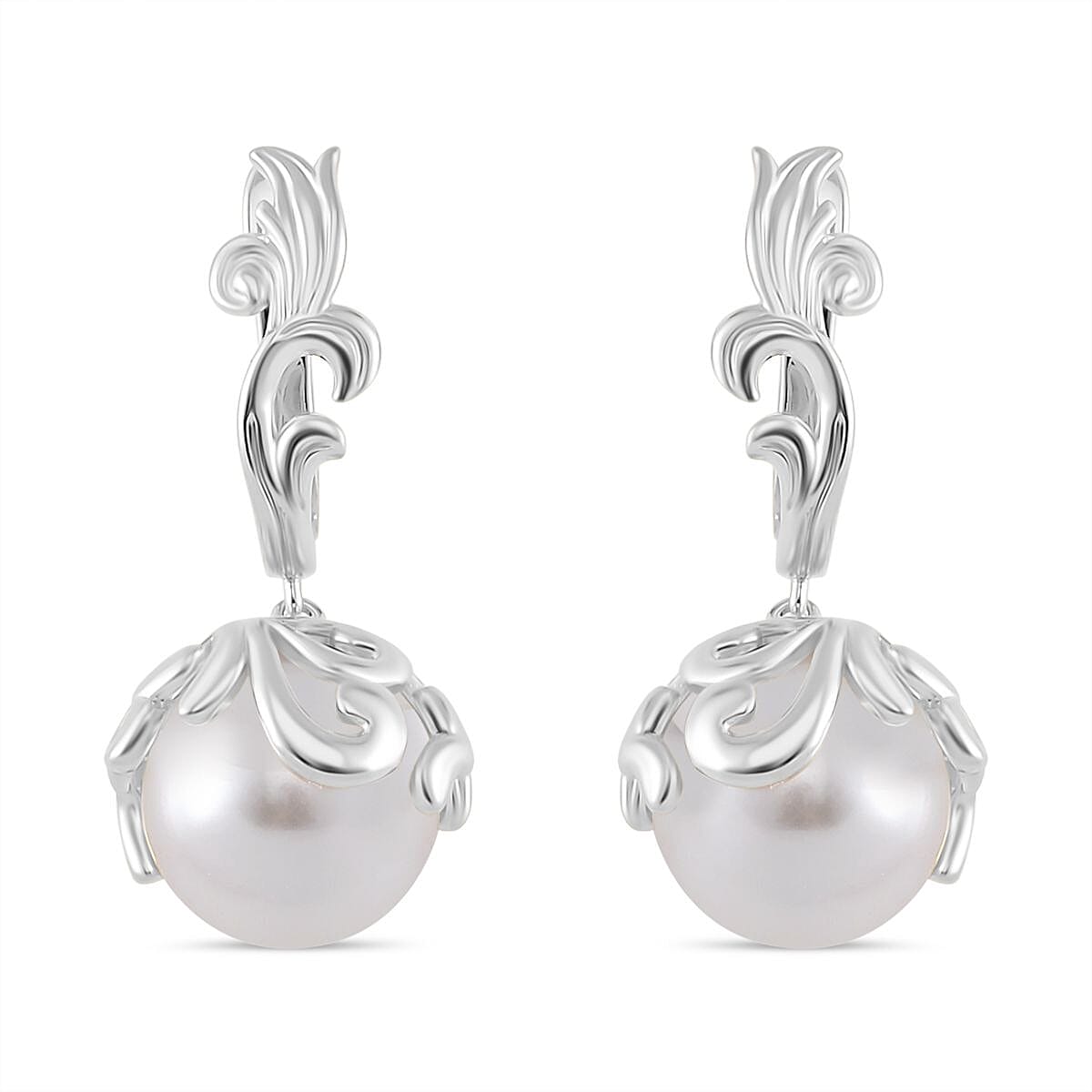 White Shell Pearl Earrings in Silvertone and Stainless Steel