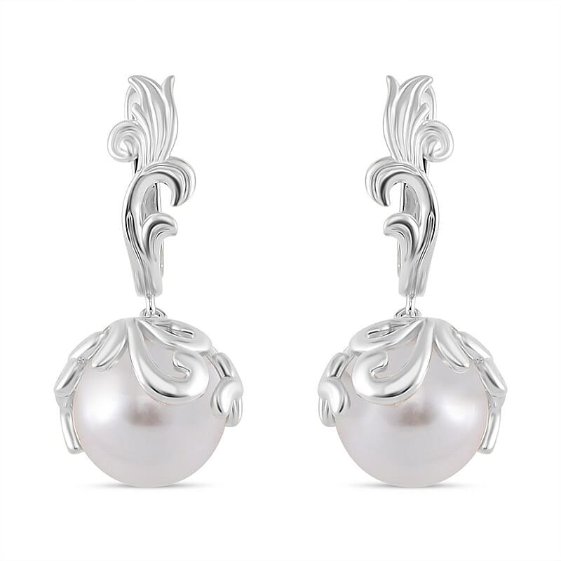 White Shell Pearl Earrings in Silvertone and Stainless Steel