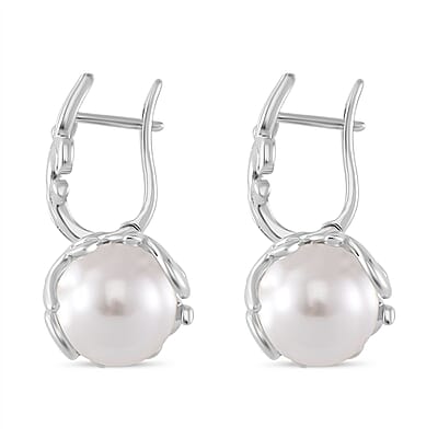 White Shell Pearl Earrings in Silvertone and Stainless Steel