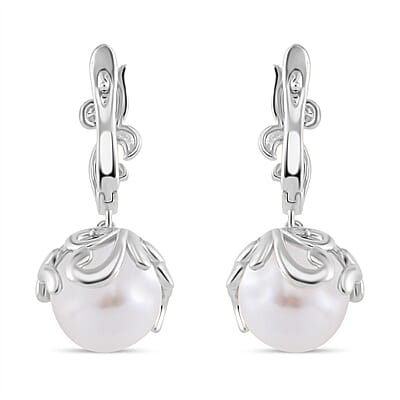 White Shell Pearl Earrings in Silvertone and Stainless Steel