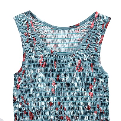 Mint Floral Smocked Sleeveless Double Knit Dress with Waist Tie - One Size Fits Most