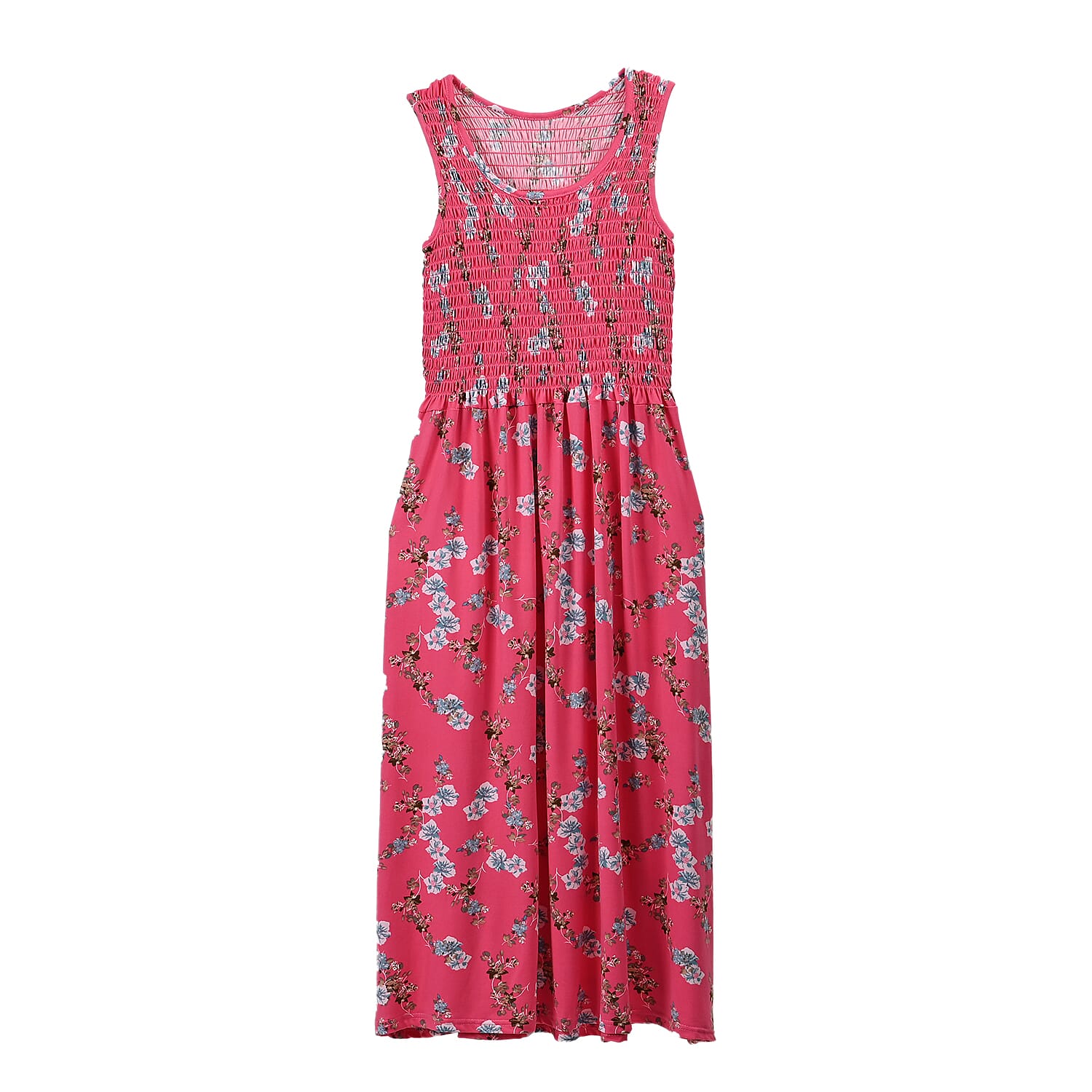 ワンピース SMOCKED COTTON DRESS Buy Hot Pink Floral Smocked Sleeveless Double Knit Dress