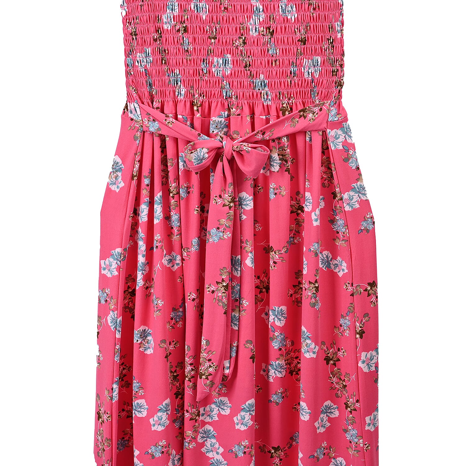 Buy Hot Pink Floral Smocked Sleeveless Double Knit Dress