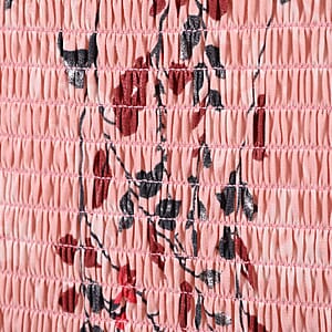 Pink Floral Smocked Sleeveless Double Knit Dress with Waist Tie - One Size Fits Most