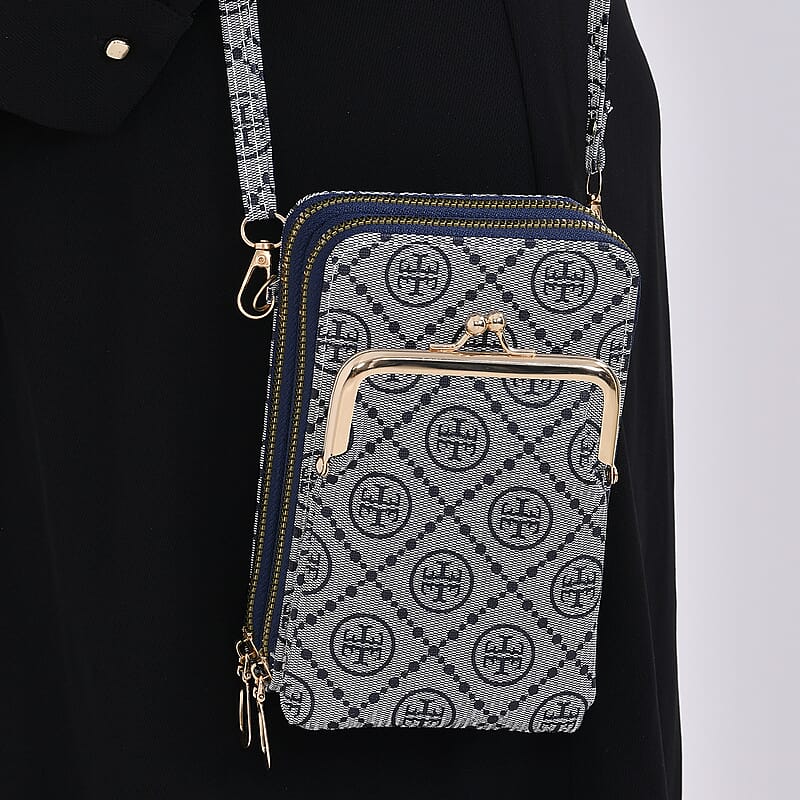 Blue Faux Leather Crossbody Cell Phone Bag