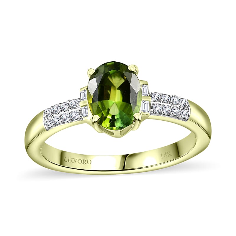 Luxoro AAA Natural Arikanga Green Tourmaline and G-H I2 Diamond 1.35 ctw Ring in 14K Green Gold (Size 10.0)