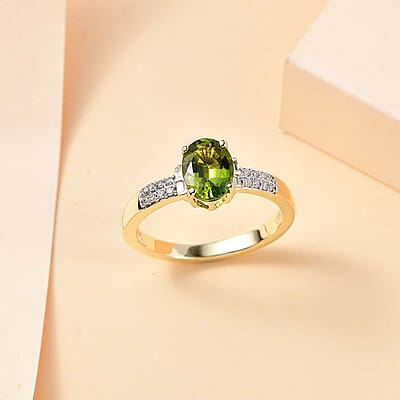 Luxoro AAA Natural Arikanga Green Tourmaline and G-H I2 Diamond 1.35 ctw Ring in 14K Green Gold (Size 10.0)