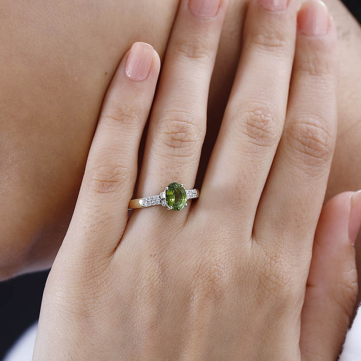Luxoro AAA Natural Arikanga Green Tourmaline and G-H I2 Diamond 1.35 ctw Ring in 14K Green Gold (Size 10.0)