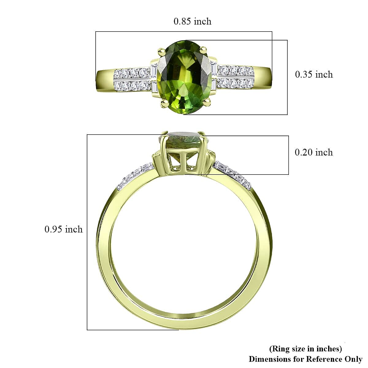 Luxoro AAA Natural Arikanga Green Tourmaline and G-H I2 Diamond 1.35 ctw Ring in 14K Green Gold (Size 10.0)
