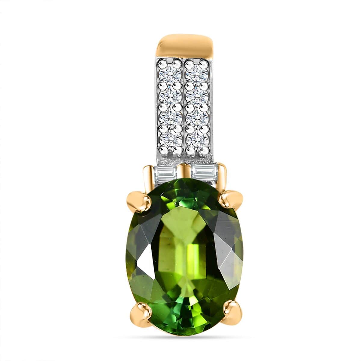 Luxoro 14K Green Gold AAA Natural Arikanga Tourmaline and I2 Diamond Pendant 1.30 ctw image number 0