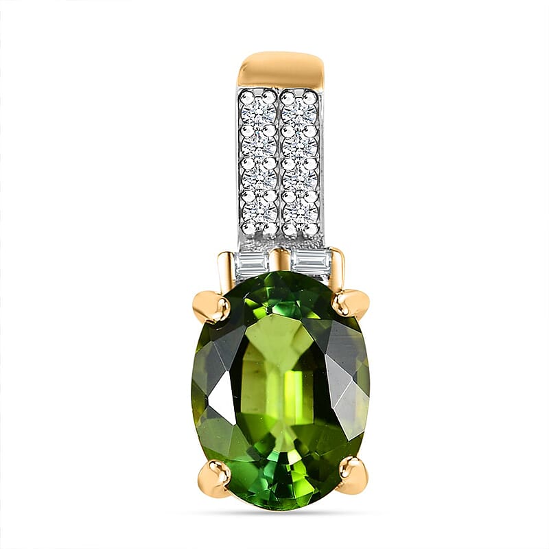 Luxoro 14K Green Gold AAA Natural Arikanga Tourmaline and I2 Diamond Pendant without Chain 1.30 ctw