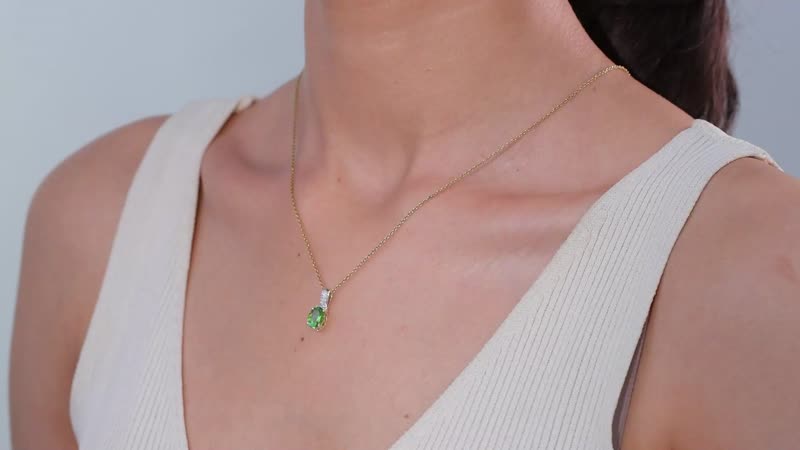 Luxoro 14K Green Gold AAA Natural Arikanga Tourmaline and I2 Diamond Pendant without Chain 1.30 ctw