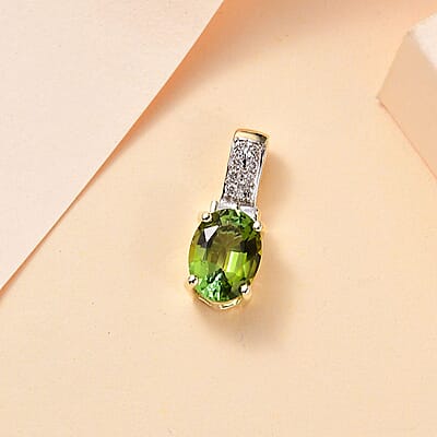 Luxoro 14K Green Gold AAA Natural Arikanga Tourmaline and I2 Diamond Pendant without Chain 1.30 ctw