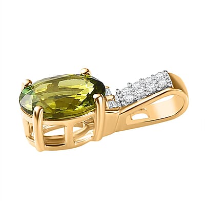 Luxoro 14K Green Gold AAA Natural Arikanga Tourmaline and I2 Diamond Pendant without Chain 1.30 ctw