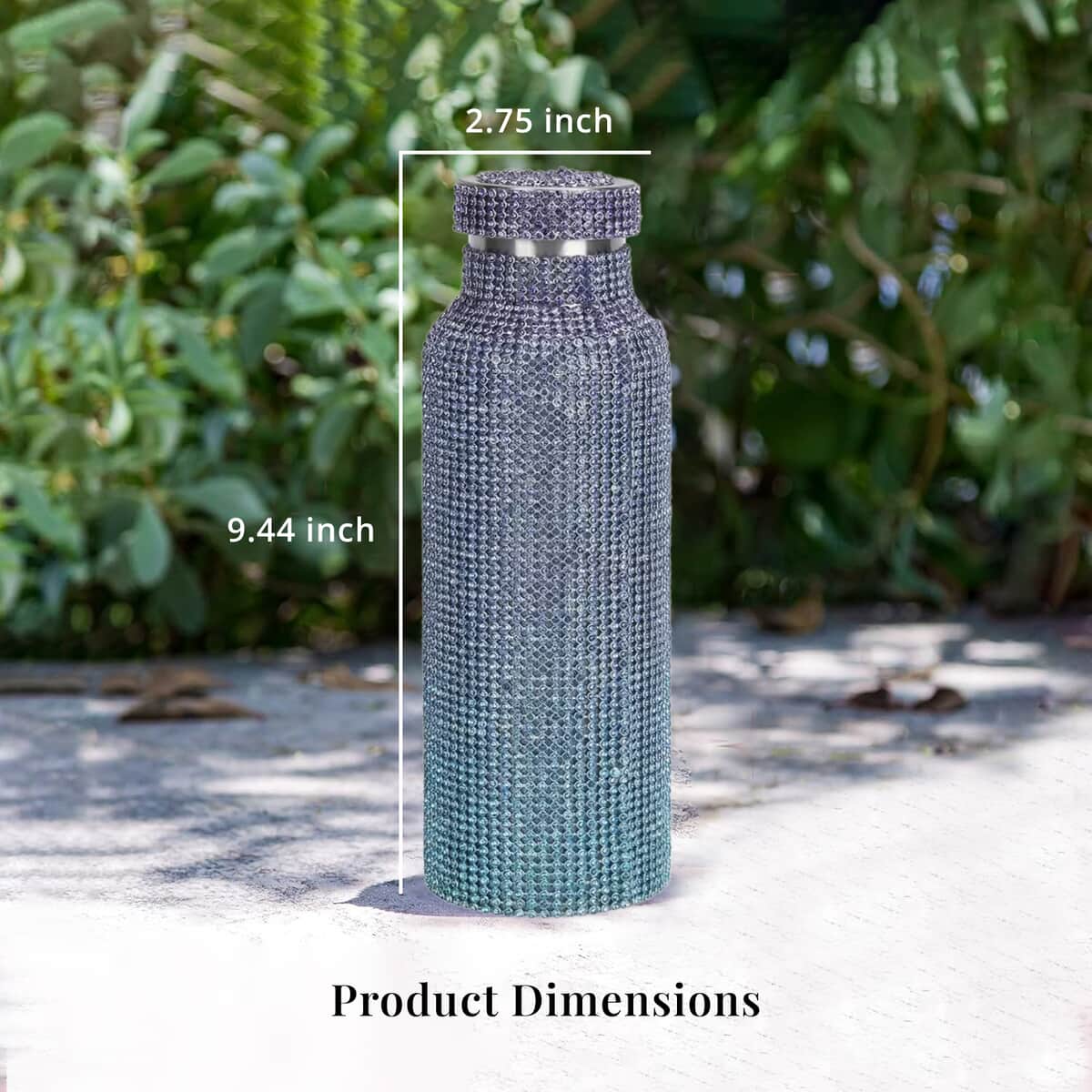 Doorbuster Blue & Multi Color Crystal Double Walled Stainless Steel Water Bottle with Detachable Chain Shoulder Strap 20oz image number 5