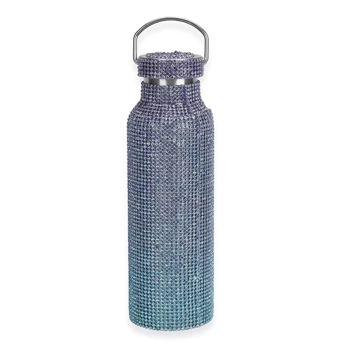 Doorbuster Blue & Multi Color Crystal Double Walled Stainless Steel Water Bottle with Detachable Chain Shoulder Strap 20oz image number 6