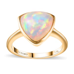 Luxoro AAA Ethiopian Welo Opal 3.90 ctw Ethereal Mystical Ring in 14K Yellow Gold (Size 8.0) 4.50 Grams