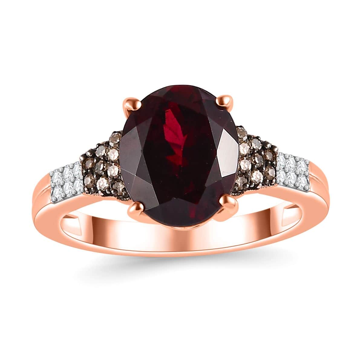 Orissa Rhodolite Garnet, Natural Champagne and White Diamond (0.20 Carat Ring in 18K Vermeil RG Over Sterling Silver (Size 10.0) 3.40 Carat Total Weight image number 0