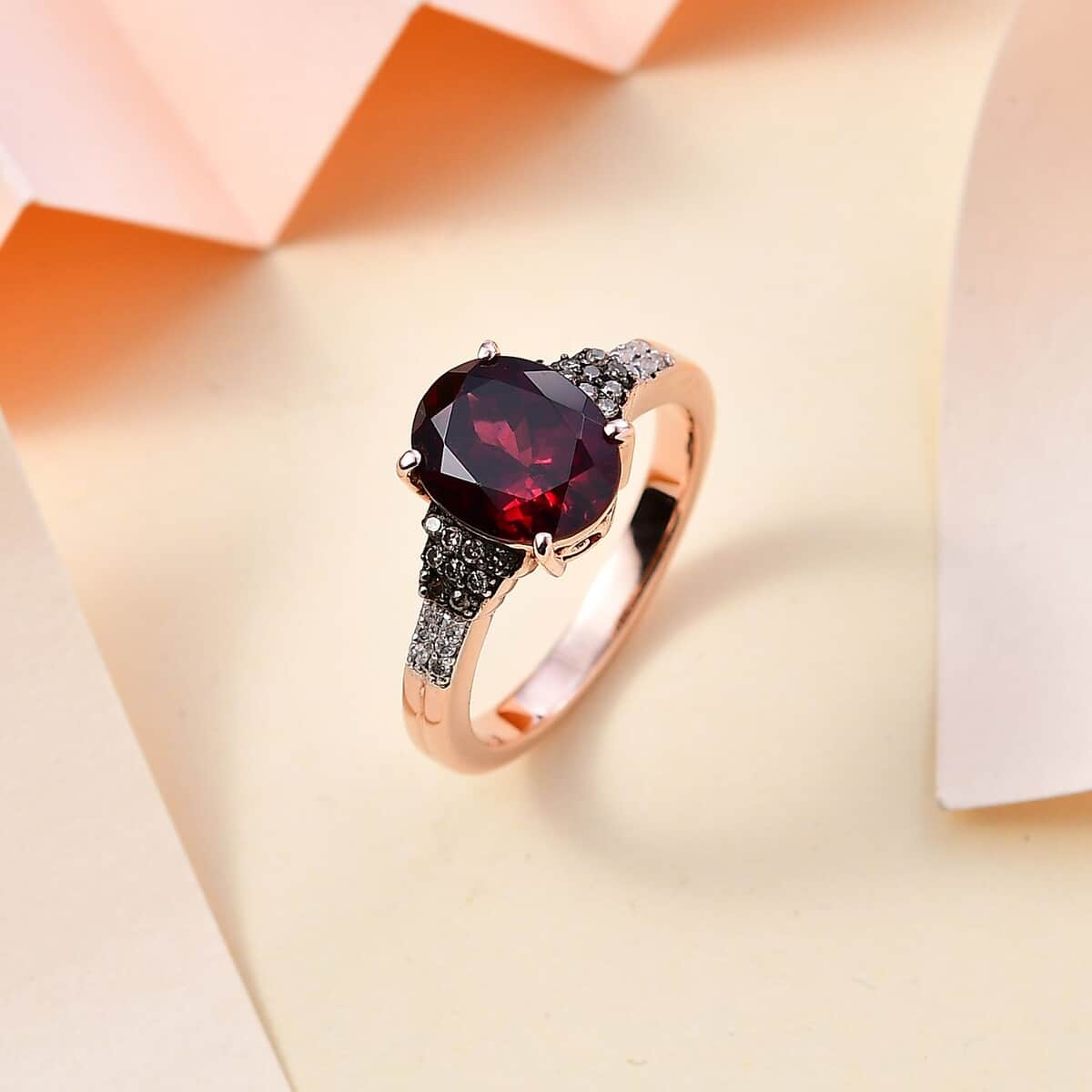 Orissa Rhodolite Garnet, Natural Champagne and White Diamond (0.20 Carat Ring in 18K Vermeil RG Over Sterling Silver (Size 10.0) 3.40 Carat Total Weight image number 1