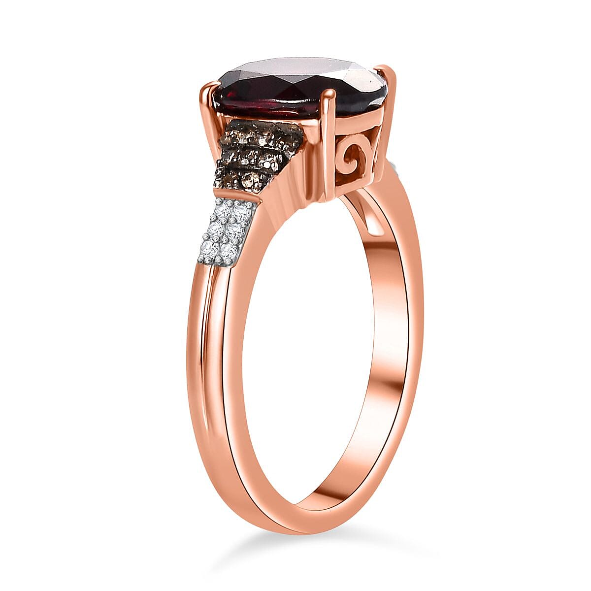 Premium Orissa Rhodolite Garnet, Natural Champagne and White Diamond Ring in 18K Vermeil Rose Gold Over Sterling Silver (Size 10.0) 3.40 ctw