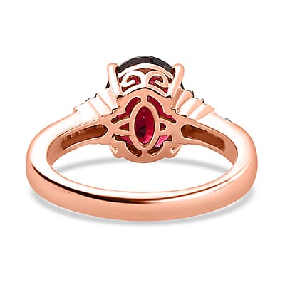 Premium Orissa Rhodolite Garnet, Natural Champagne and White Diamond Ring in 18K Vermeil Rose Gold Over Sterling Silver (Size 10.0) 3.40 ctw