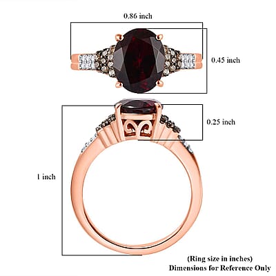Premium Orissa Rhodolite Garnet, Natural Champagne and White Diamond Ring in 18K Vermeil Rose Gold Over Sterling Silver (Size 10.0) 3.40 ctw