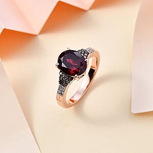 D'Joy Premium Orissa Rhodolite Garnet, Natural Champagne and White Diamond Ring in 18K Vermeil Rose Gold Over Sterling Silver (Size 6.0) 3.40 ctw