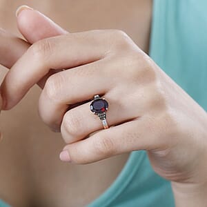 D'Joy Premium Orissa Rhodolite Garnet, Natural Champagne and White Diamond Ring in 18K Vermeil Rose Gold Over Sterling Silver (Size 6.0) 3.40 ctw