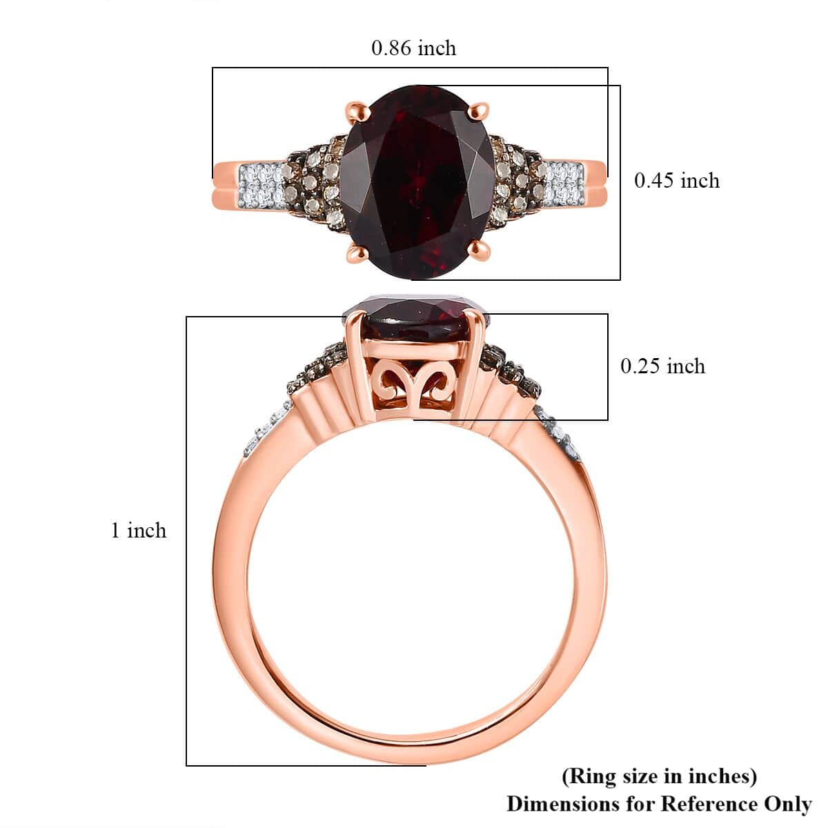 Premium Orissa Rhodolite Garnet, Natural Champagne and White Diamond Ring in 18K Vermeil Rose Gold Over Sterling Silver (Size 7.0) 3.40 ctw image number 5