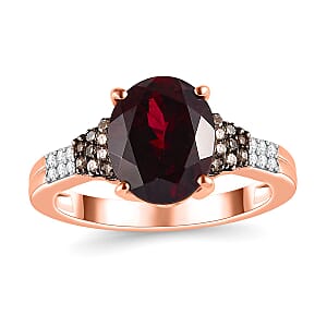 D'Joy Premium Orissa Rhodolite Garnet, Natural Champagne and White Diamond Ring in 18K Vermeil Rose Gold Over Sterling Silver (Size 8.0) 3.40 ctw