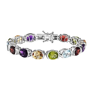 Multi Gemstone Tennis Bracelet in Platinum Over Sterling Silver (6.50 In) 26.65 ctw