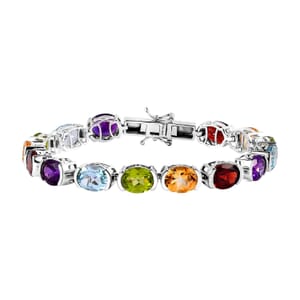Multi Gemstone Tennis Bracelet in Platinum Over Sterling Silver (7.25 In) 32.65 ctw