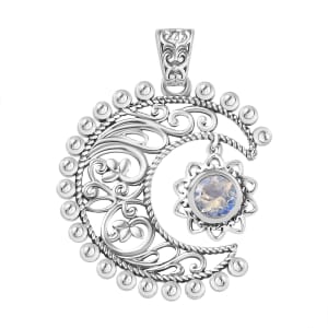 Moon Glow Moonstone Moon and Sun Pendant without Chain in Sterling Silver 0.80 ctw