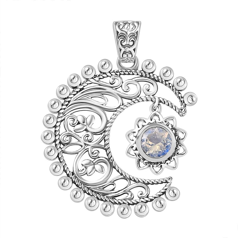Moon Glow Moonstone Moon and Sun Pendant without Chain in Sterling Silver 0.80 ctw