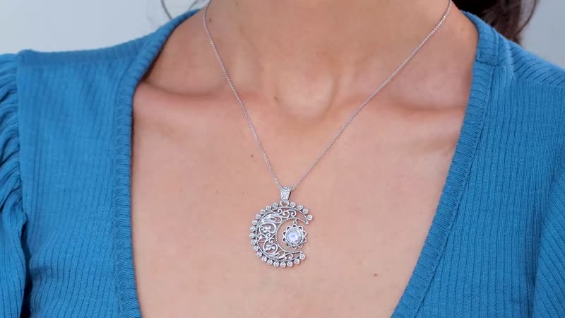 Moon Glow Moonstone Moon and Sun Pendant without Chain in Sterling Silver 0.80 ctw